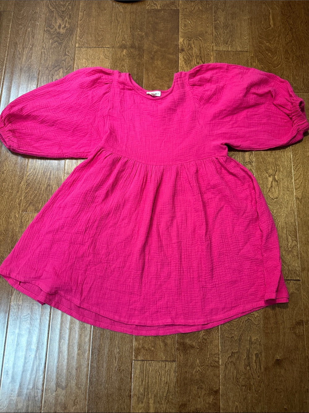 eesome Fuchsia Puff-Sleeve Babydoll Mini Dress
